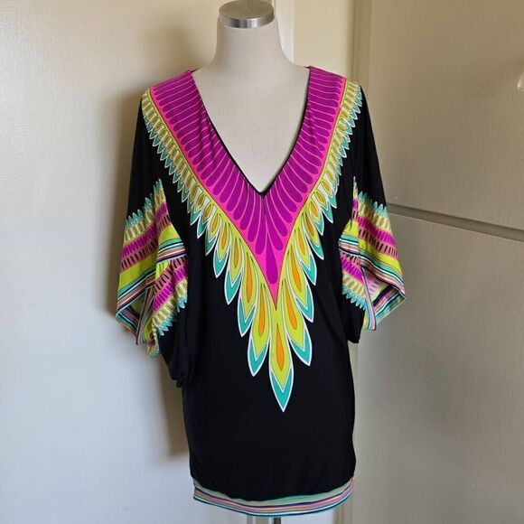 Trina Turk Plumas Black/ Multicolor Swimsuit Cover Up/ Minidress, EUC, S - Picture 1 of 5